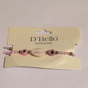 D'Bello Pink and White Evil Eye And Shell Adjustable Slider Bracelet‎